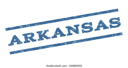 Arkansas watermark stamp. Text caption between parallel lines with grunge design style. Rubber seal stamp with unclean texture. Vector cobalt blue color ink imprint on a white background.
