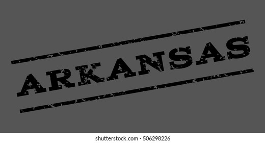 Arkansas watermark stamp. Text Tag between parallel lines with grunge design style. Rubber seal stamp with dirty texture. Vector black color ink imprint on a gray background.