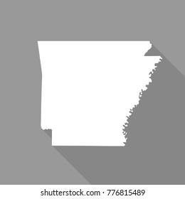 Arkansas white map,border flat simple style with long shadow on grey background