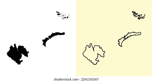 Arkhangelsk map, Russia, Europe. Filled and outline map designs. Vector illustration