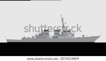 ARLEIGH BURKE Flight I class. United States Navy guided missile destroyer. Vector image for illustrations and infographics.