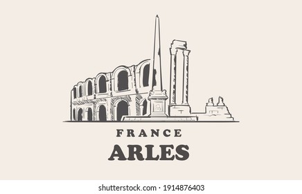 Arles skyline, france hand drawn sketch