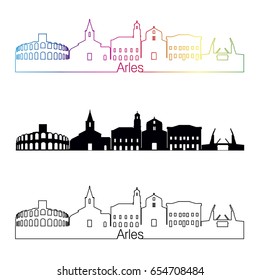 Arles skyline linear style with rainbow in editable vector file