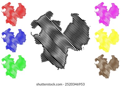 Arlesheim District (Schweiz, Schweizerische Eidgenossenschaft, Kanton Basel-Landschaft oder Basel-Land, Baselland oder Baselbiet) Karte, Vektorgrafik, Skizze Bezirk Arlesheim Karte