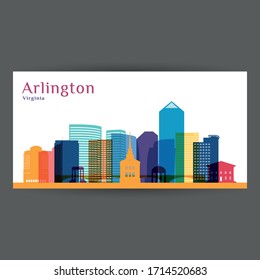 Arlington city, Virginia architecture silhouette. Colorful skyline. City flat design. Vector business card.