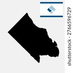 Arlington county map vector silhouette illustration isolated. USA county in Virginia state symbol shape shadow. Sticker Arlington county emblem banner. Plan of Arlington scheme. Arlington flag map