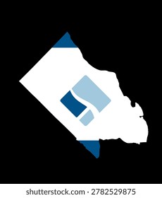 Arlington county map vector silhouette illustration isolated. USA county in Virginia state symbol shape shadow. Sticker Arlington county emblem banner. Plan of Arlington scheme. Arlington flag map
