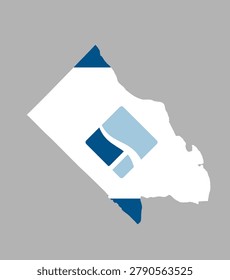 Arlington county map vector silhouette illustration isolated. USA county in Virginia state symbol shape shadow. Sticker Arlington county emblem banner. Plan of Arlington scheme. Arlington flag map