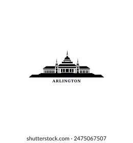 Arlington skyline, downtown panorama logo, logotype. USA, Texas state city black badge contour, isolated vector pictogram with monument, landmark, memorial