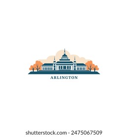 Arlington skyline, downtown panorama logo, logotype. USA, Texas state city multicolor badge contour, isolated vector pictogram with monument, landmark, memorial