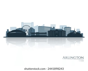 Silueta del horizonte de Arlington con reflejo. Paisaje Arlington, Texas. Ilustración vectorial.