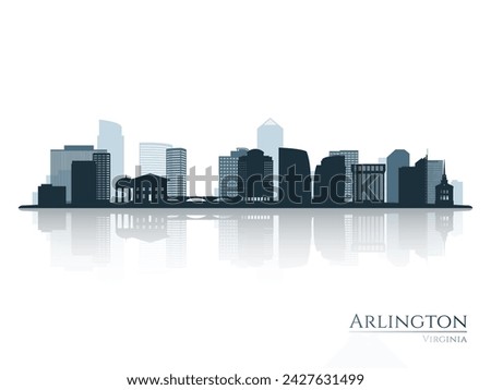 Arlington skyline silhouette with reflection. Landscape Arlington, Virginia. Vector illustration.