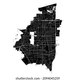 Arlington, Texas, United States, high resolution vector map with city boundaries, and editable paths. The city map was drawn with white areas and lines for main roads, side roads and watercourses.