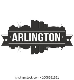 Arlington Texas USA Skyline Silhouette Design City Vector Art Famous Buildings Stamp Stencil.