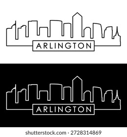 Arlington, VA skyline. Estilo linear. Linha única. Arquivo de vetor editável.