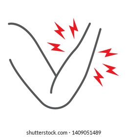 Arm ache thin line icon, body and pain, hand injury sign, vector graphics, a linear pattern on a white background, eps 10.