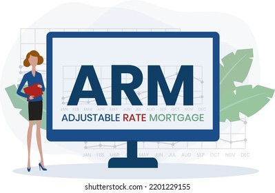 ARM - Adjustable Rate Mortgage. business concept background. vector illustration concept with keywords and icons. lettering illustration with icons for web banner, flyer, landing page, presentation