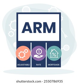 ARM - Taxa ajustável Mortgage. plano de fundo do conceito de negócios. conceito de ilustração de vetor com palavras-chave e ícones. ilustração de lettering com ícones para banner web, folheto, página inicial, apresentação