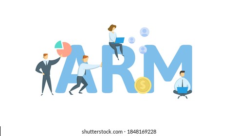 ARM, Adjustable Rate Mortgage. Concept with keywords, people and icons. Flat vector illustration. Isolated on white background.