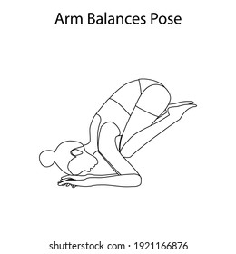 Arm balances pose yoga workout outline on the white background. Vector illustration