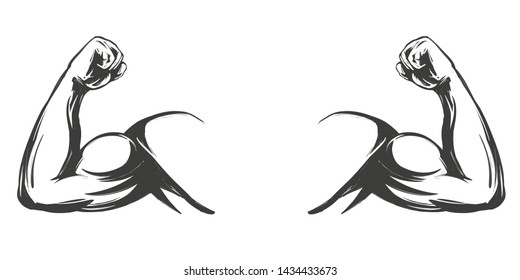 arm, bicep, strong hand icon cartoon symbol hand drawn vector illustration sketch