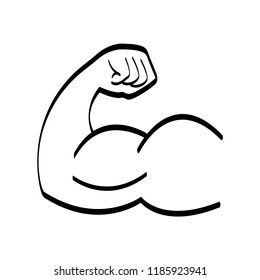 Arm with big muscles like bodybuilders have black and white vector illustration