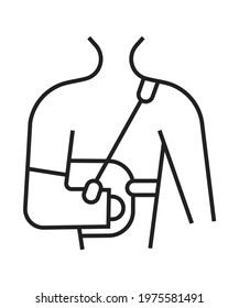 Arm brace icon are shown. Orthopaedic rehabilitation icon vector. Physical therapy line sign. Trauma and broken hand, Prosthetics symbol for web design, app.  Arthritis, osteoporosis problem
