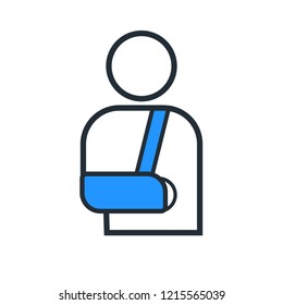 Arm broken. Sling Cast outline icon. Clipart image isolated on white background