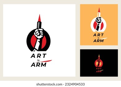 Arm with Brushes for Creative Painter Artist Designer Logo Design