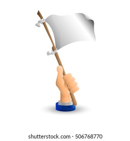 Arm. Business hand. The white flag in his hand. Capitulation. 3D icon. Flat. Vector illustration.