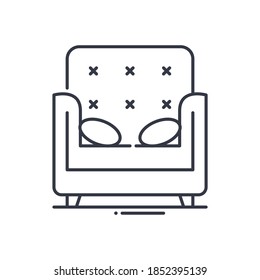 Arm Chair Icon, Linear Isolated Illustration, Thin Line Vector, Web Design Sign, Outline Concept Symbol With Editable Stroke On White Background.