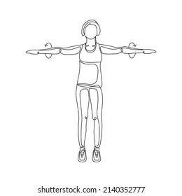 Ejercicio de los círculos de armamento, brazos de rotación, fitness de las mujeres, deporte de las mujeres haciendo ejercicio con la postura de los Círculos de Brazo, arte de la línea vectorial Ilustración