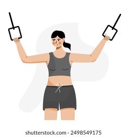 Arm day women workout at gym illustration. Triceps Cables Pushdown illustration for woman.