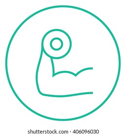 Arm with dumbbell line icon.