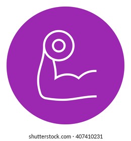 Arm with dumbbell line icon.