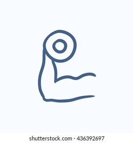 Arm with dumbbell vector sketch icon isolated on background. Hand drawn Arm with dumbbell icon. Arm with dumbbell sketch icon for infographic, website or app.