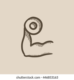 Arm with dumbbell vector sketch icon isolated on background. Hand drawn Arm with dumbbell icon. Arm with dumbbell sketch icon for infographic, website or app.