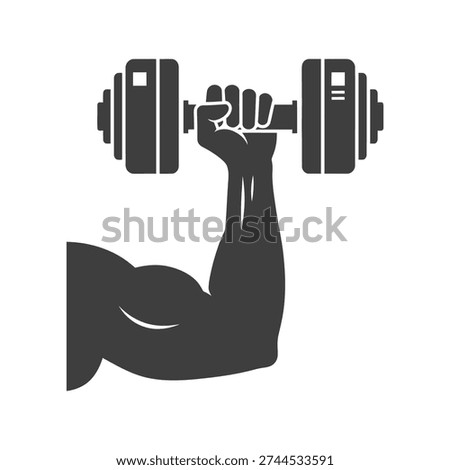 Arm with dumbbell weightlifting exercise equipment for strength training fitness icon