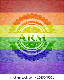 Arm emblem on mosaic background with the colors of the LGBT flag