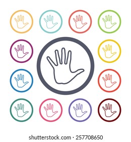 arm flat icons set. Open colorful buttons 