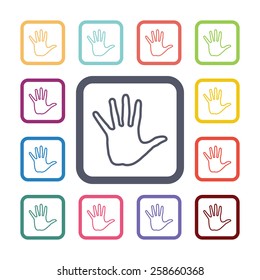 arm flat icons set. Open colorful buttons 