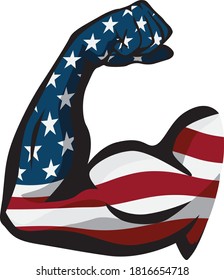 Arm Flex with American Flag Overlay Isolated Vector Illustration