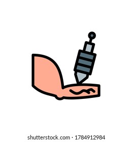 Arm getting tattoo with machine icon. Simple color with outline vector elements of tattooing icons for ui and ux, website or mobile application