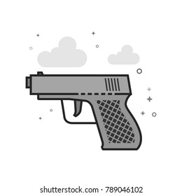 Arm gun icon in flat outlined grayscale style. Vector illustration.