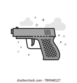 Arm gun icon in flat outlined grayscale style. Vector illustration.