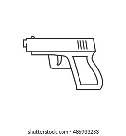 Arm gun icon in thin outline style. Pistol automatic police justice crime trigger protection