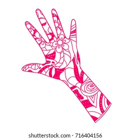 Arm. Hand drawn element with abstract patterns on isolation background. Design for spiritual relaxation for adults. Line art creation. Outline for tattoo, printing on t-shirts, posters and other