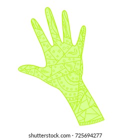 Arm. Hand drawn element with abstract patterns on isolation background. Design for spiritual relaxation for adults. Line art creation. Outline for tattoo, printing on t-shirts, posters