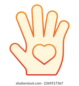 Arm with heart flat icon. Heart in palm orange icons in trendy flat style. Hand with heart gradient style design, designed for web and app. Eps 10