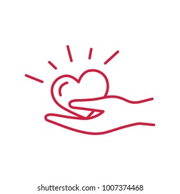 arm holding heart red line on white background